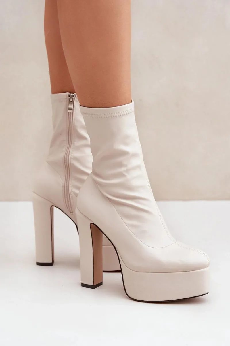 Hot Boto Botki Na Wysokim Obcasie Słupku I Platformie Jasnobeżowe Tennira Beżowy