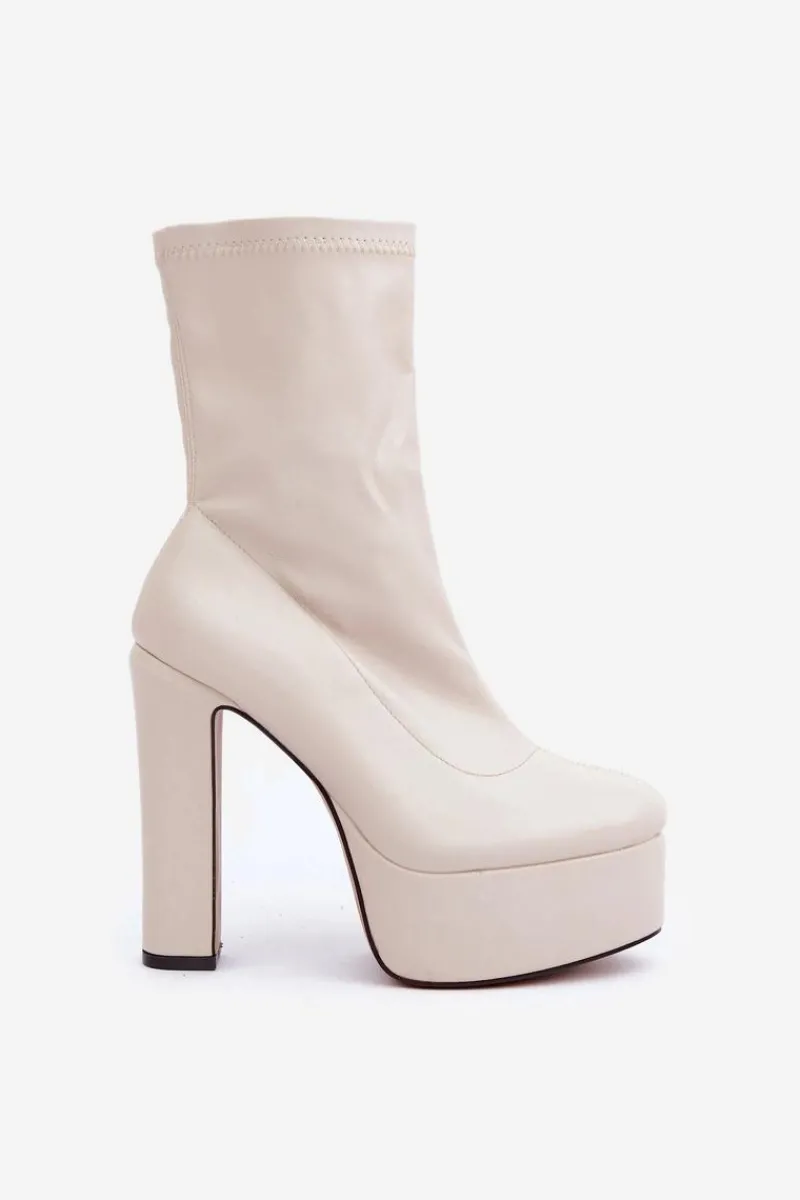 Hot Boto Botki Na Wysokim Obcasie Słupku I Platformie Jasnobeżowe Tennira Beżowy