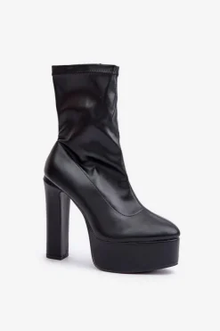 Discount Botki Na Wysokim Obcasie Słupku I Platformie Czarne Tennira Damskie Botki Ocieplane|Botki Na Słupku