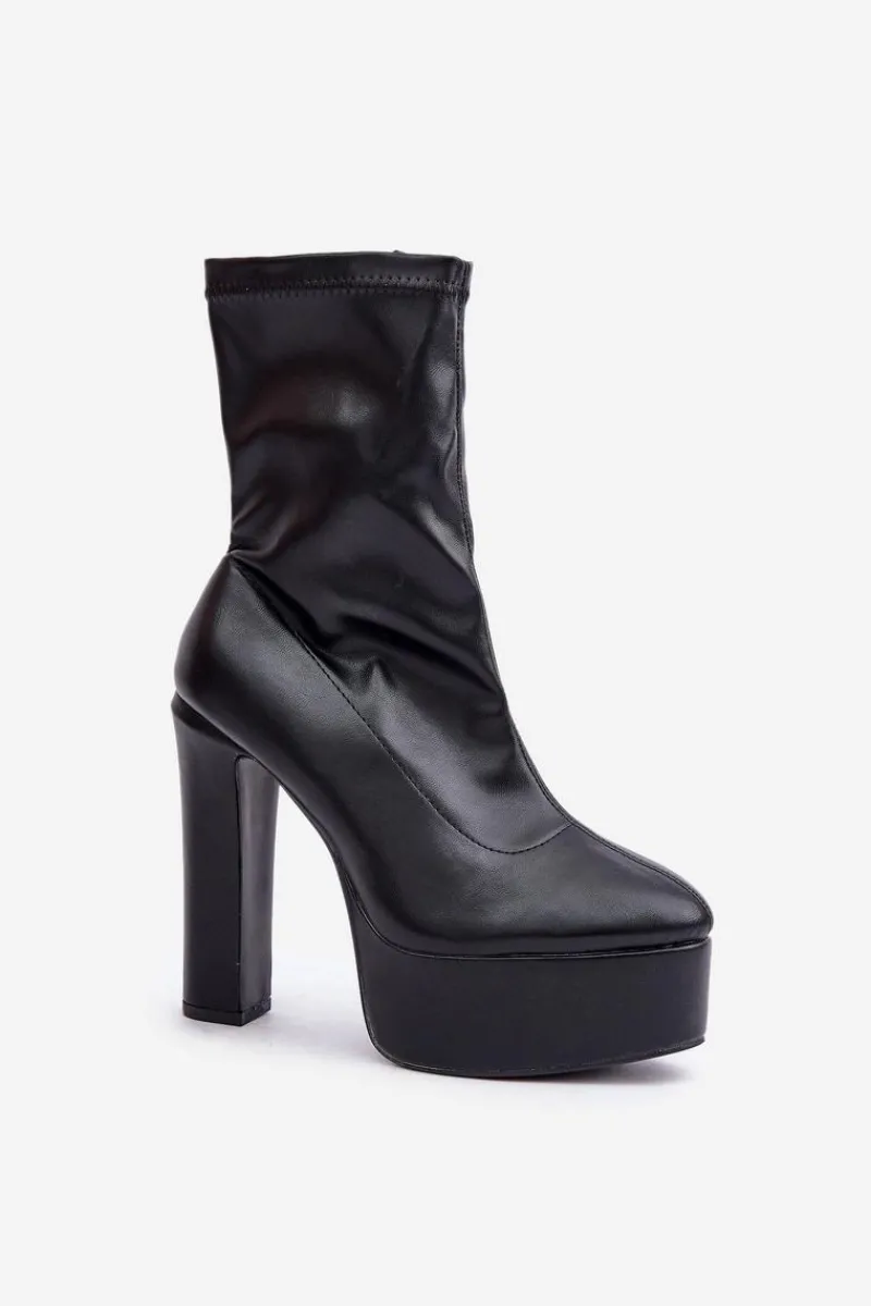 Discount Botki Na Wysokim Obcasie Słupku I Platformie Czarne Tennira Damskie Botki Ocieplane|Botki Na Słupku