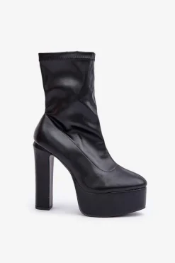 Discount Botki Na Wysokim Obcasie Słupku I Platformie Czarne Tennira Damskie Botki Ocieplane|Botki Na Słupku