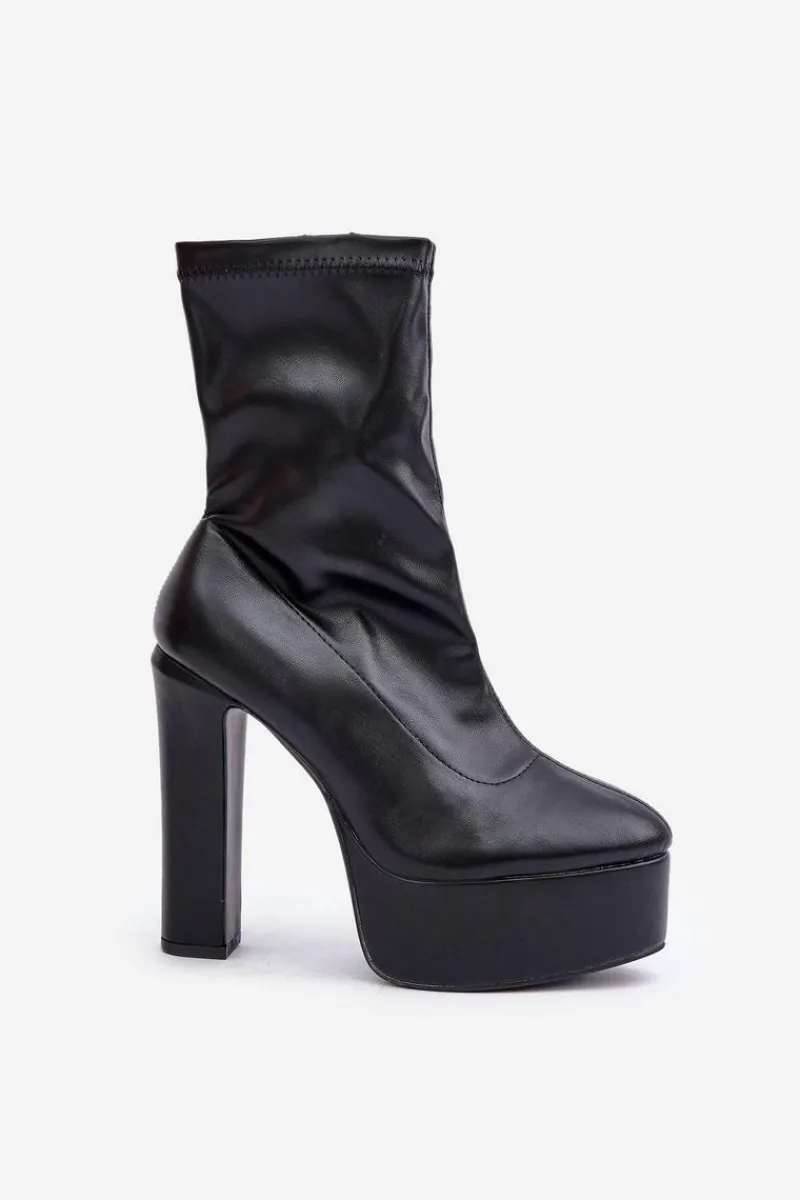 Discount Botki Na Wysokim Obcasie Słupku I Platformie Czarne Tennira Damskie Botki Ocieplane|Botki Na Słupku