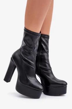 Discount Botki Na Wysokim Obcasie Słupku I Platformie Czarne Tennira Damskie Botki Ocieplane|Botki Na Słupku