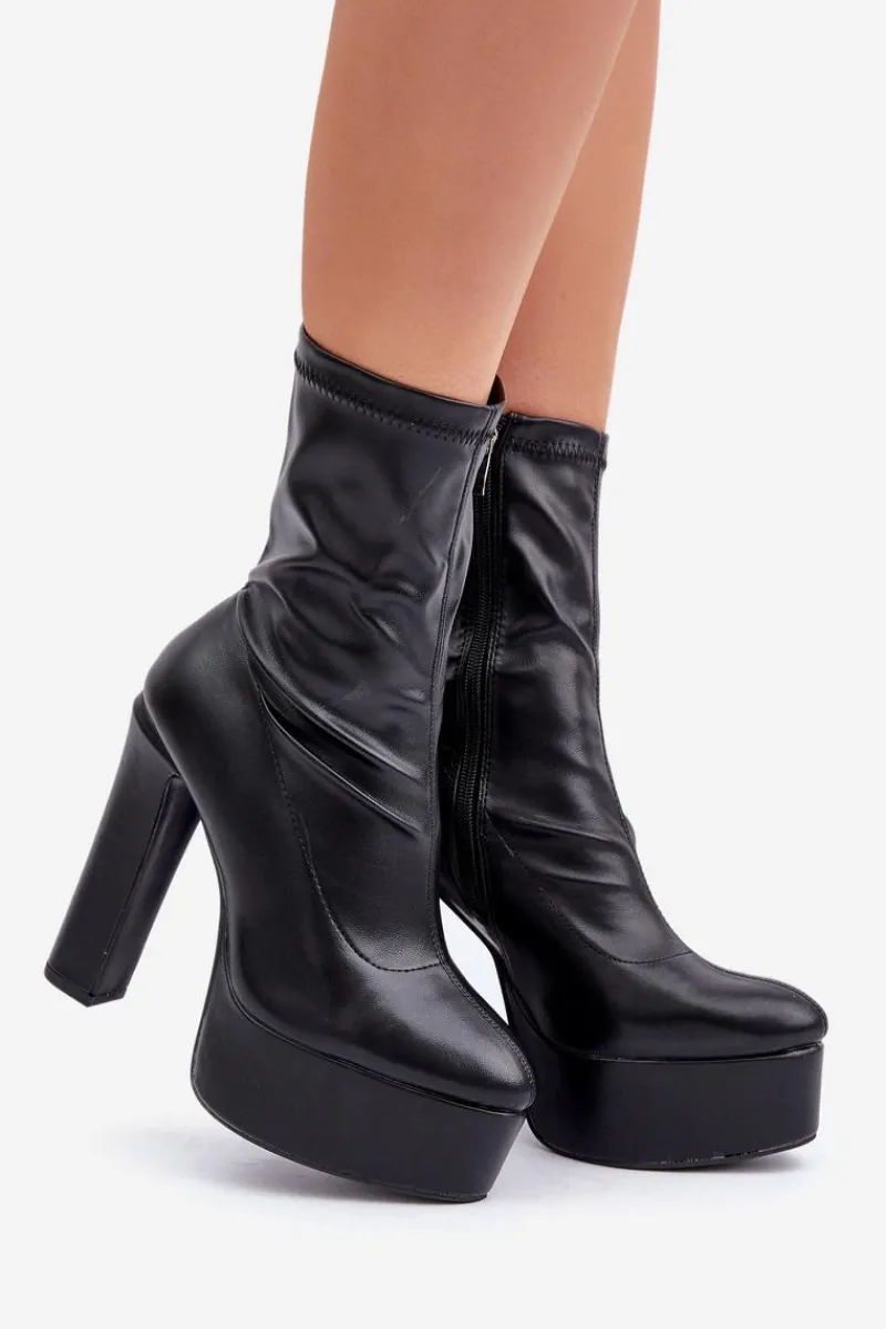 Discount Botki Na Wysokim Obcasie Słupku I Platformie Czarne Tennira Damskie Botki Ocieplane|Botki Na Słupku