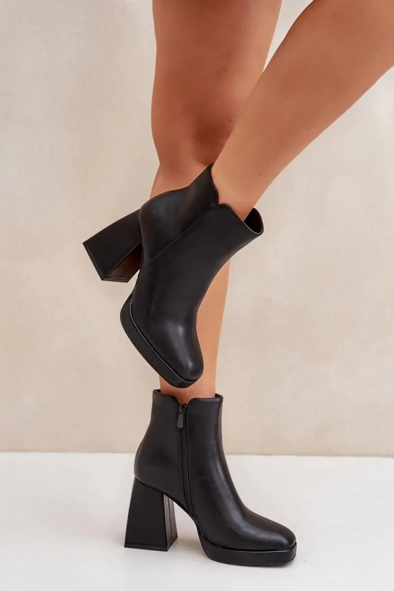 Botki Ocieplane|Botki Na Słupku>Boto Botki Na Wysokim Obcasie Słupku Eko Skórzane Czarne Selarae