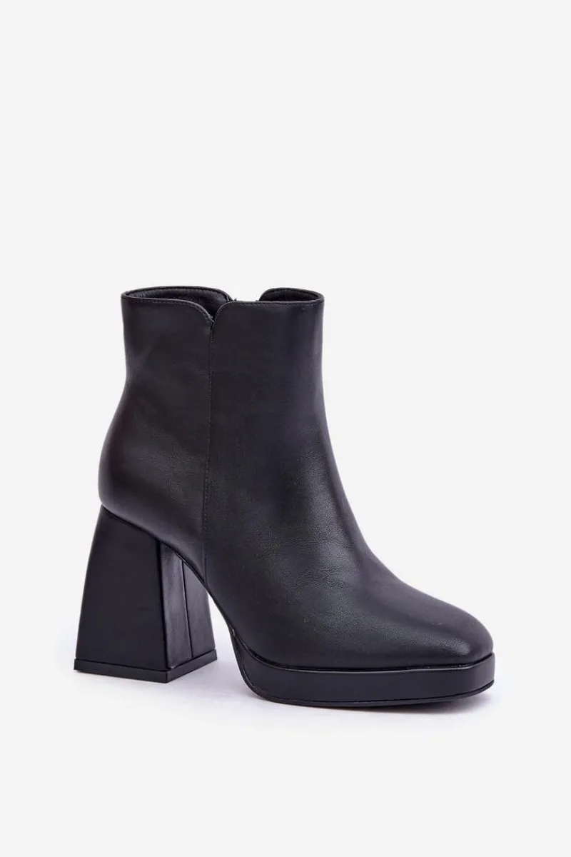 Botki Ocieplane|Botki Na Słupku>Boto Botki Na Wysokim Obcasie Słupku Eko Skórzane Czarne Selarae