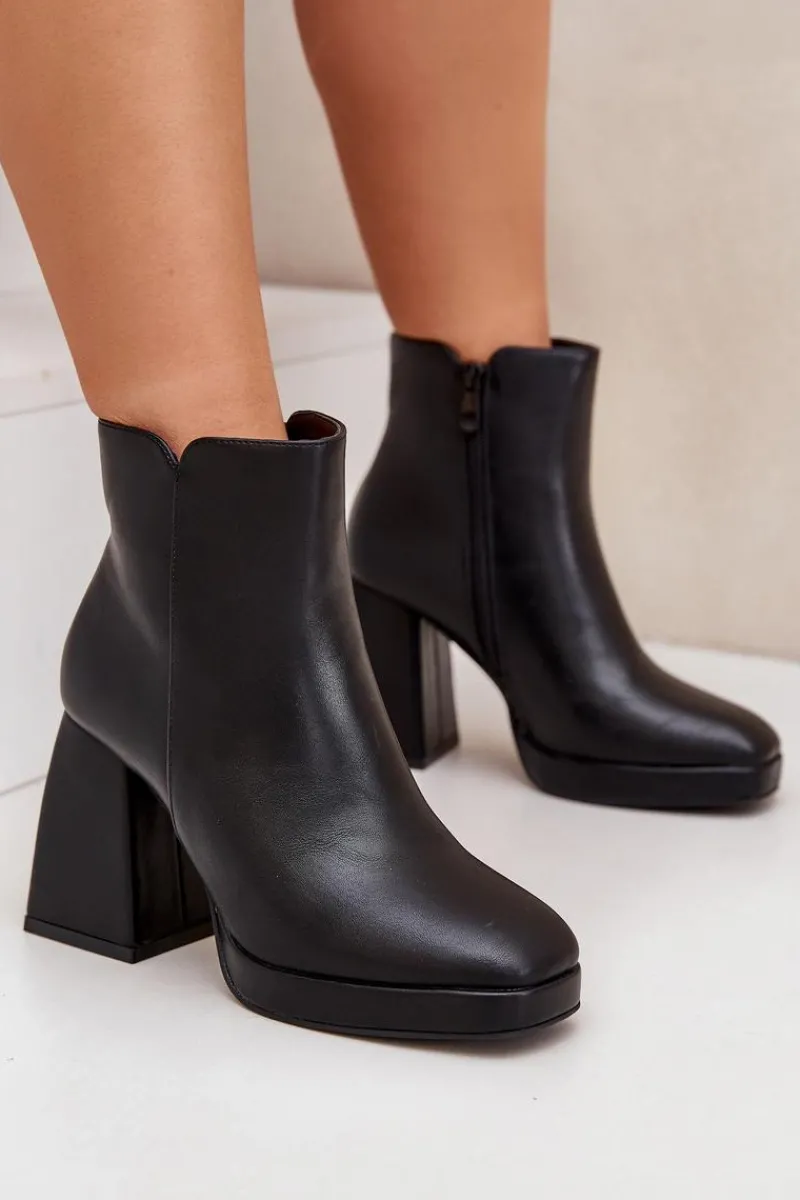 Botki Ocieplane|Botki Na Słupku>Boto Botki Na Wysokim Obcasie Słupku Eko Skórzane Czarne Selarae