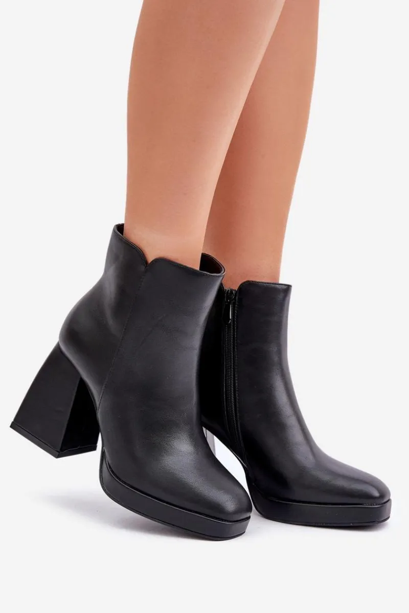 Botki Ocieplane|Botki Na Słupku>Boto Botki Na Wysokim Obcasie Słupku Eko Skórzane Czarne Selarae