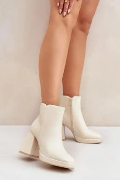 Sale Boto Botki Na Wysokim Obcasie Słupku Eko Skórzane Jasnobeżowe Selarae