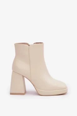 Sale Boto Botki Na Wysokim Obcasie Słupku Eko Skórzane Jasnobeżowe Selarae