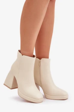 Sale Boto Botki Na Wysokim Obcasie Słupku Eko Skórzane Jasnobeżowe Selarae