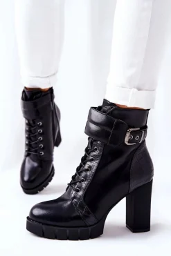 Botki Na Słupku|Czarne Botki>Boto Botki Na Wysokim Słupku Czarne Wiązane Fasha