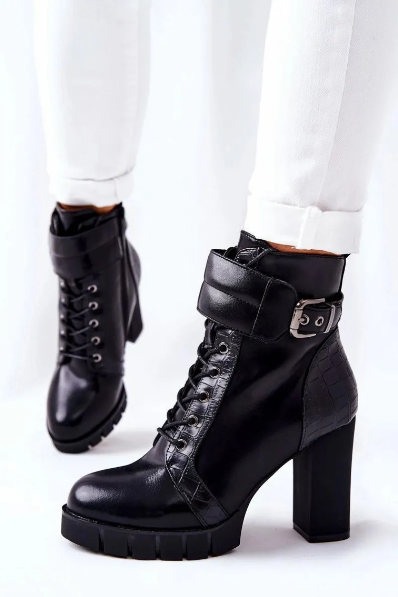 Botki Na Słupku|Czarne Botki>Boto Botki Na Wysokim Słupku Czarne Wiązane Fasha