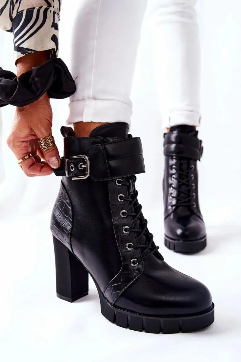 Botki Na Słupku|Czarne Botki>Boto Botki Na Wysokim Słupku Czarne Wiązane Fasha