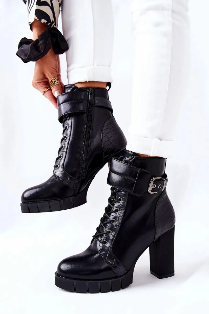 Botki Na Słupku|Czarne Botki>Boto Botki Na Wysokim Słupku Czarne Wiązane Fasha