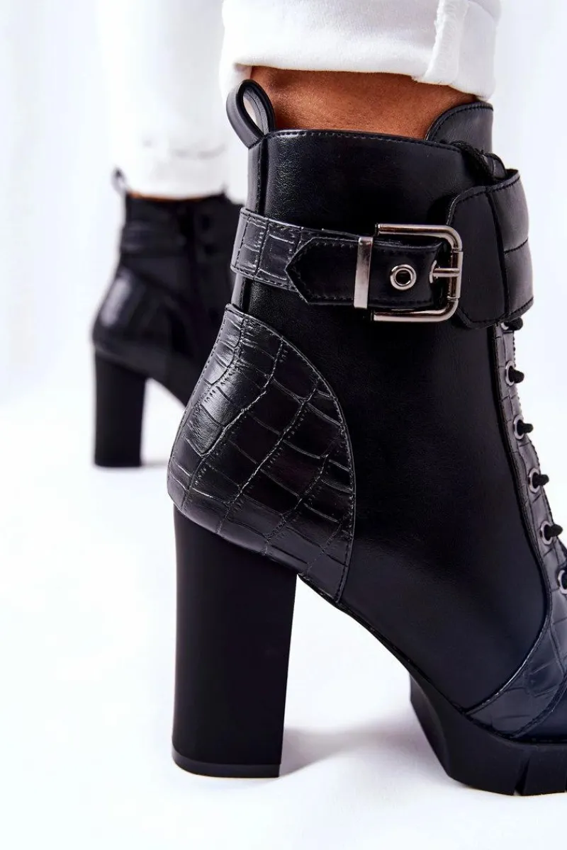 Botki Na Słupku|Czarne Botki>Boto Botki Na Wysokim Słupku Czarne Wiązane Fasha