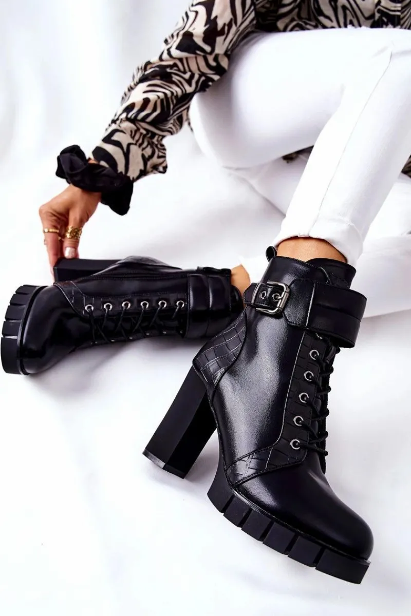 Botki Na Słupku|Czarne Botki>Boto Botki Na Wysokim Słupku Czarne Wiązane Fasha