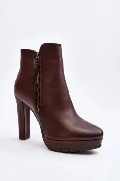 Botki Na Obcasie>Boto Botki Na Wysokim Słupku Z Suwakami Brązowe Inezma