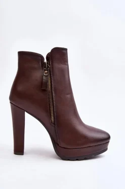 Botki Na Obcasie>Boto Botki Na Wysokim Słupku Z Suwakami Brązowe Inezma