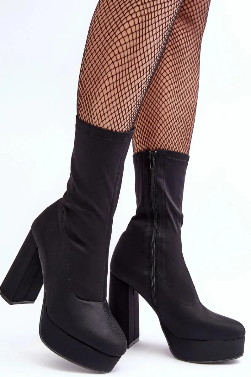 Botki Na Słupku|Czarne Botki>Boto Botki Na Wysokim Słupku Z Suwakiem Czarne Peculia