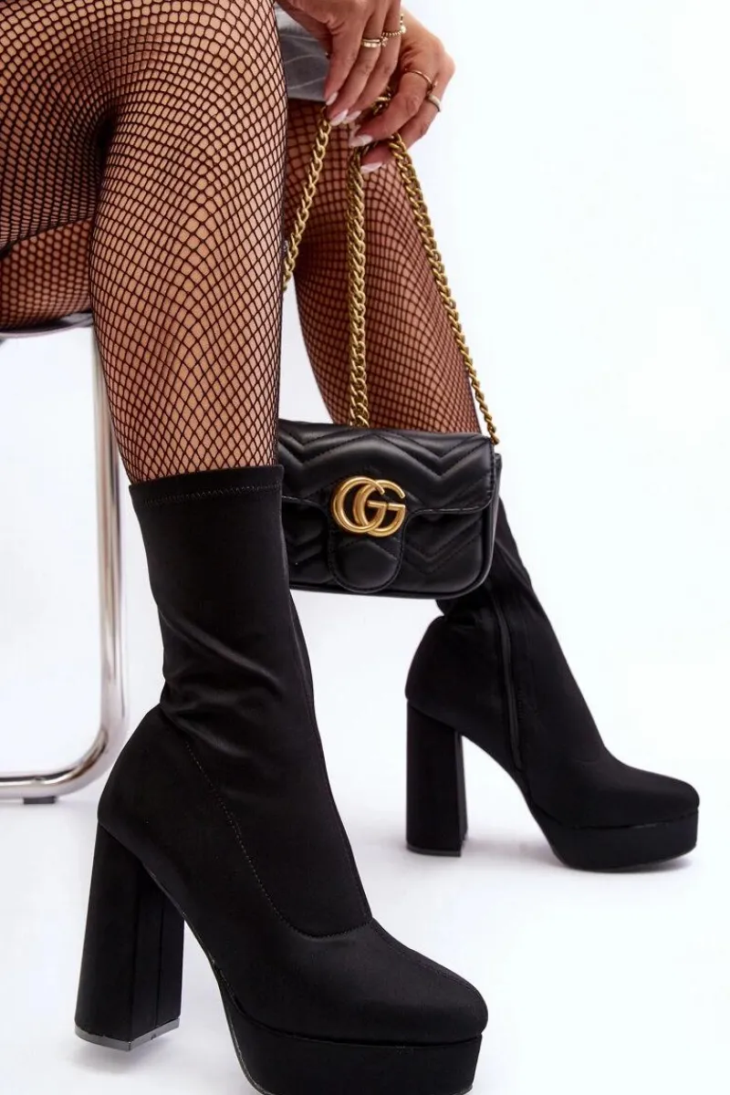 Botki Na Słupku|Czarne Botki>Boto Botki Na Wysokim Słupku Z Suwakiem Czarne Peculia