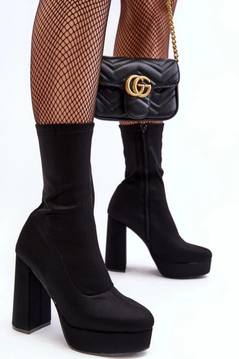 Botki Na Słupku|Czarne Botki>Boto Botki Na Wysokim Słupku Z Suwakiem Czarne Peculia