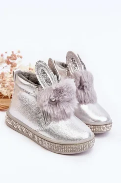 Hot Botki Śniegowce Dziecięce Na Zamek Srebrne Mothia Dzieci Dziewczęce|Dziewczęce