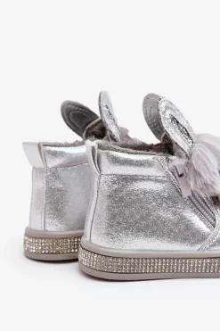 Hot Botki Śniegowce Dziecięce Na Zamek Srebrne Mothia Dzieci Dziewczęce|Dziewczęce