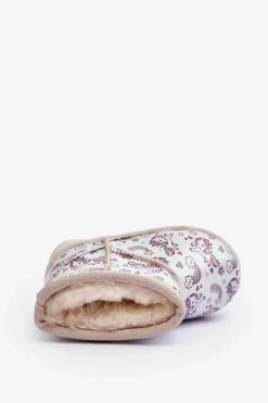 Hot Boto Botki Śniegowce Dziecięce Wzorzyste Beżowe Elenet
