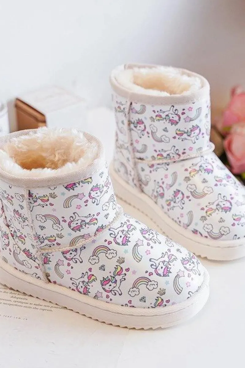 Hot Boto Botki Śniegowce Dziecięce Wzorzyste Beżowe Elenet