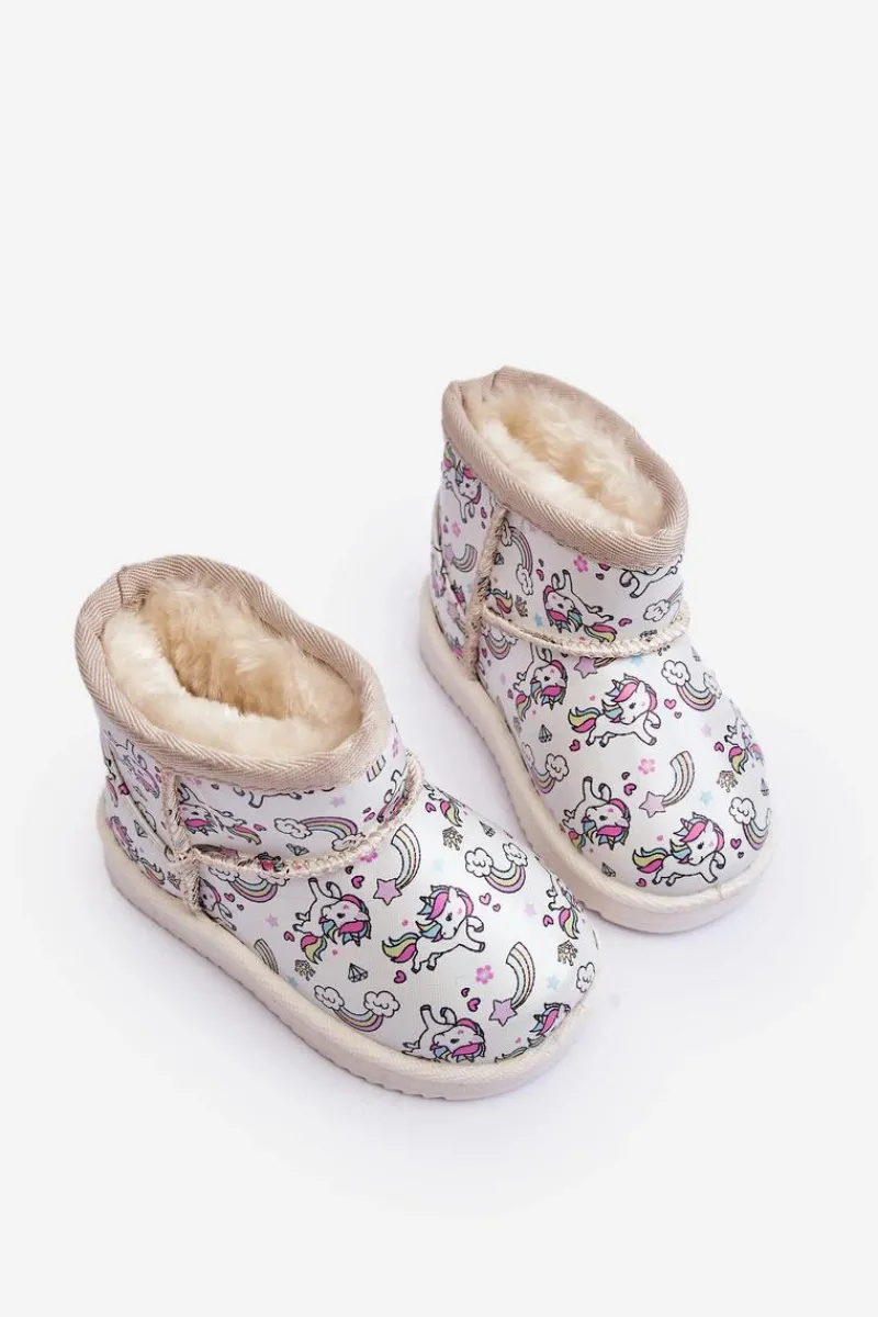 Hot Boto Botki Śniegowce Dziecięce Wzorzyste Beżowe Elenet