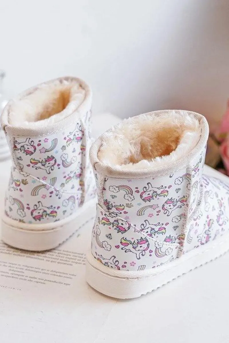 Hot Boto Botki Śniegowce Dziecięce Wzorzyste Beżowe Elenet