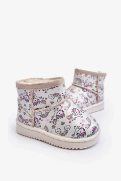 Hot Boto Botki Śniegowce Dziecięce Wzorzyste Beżowe Elenet