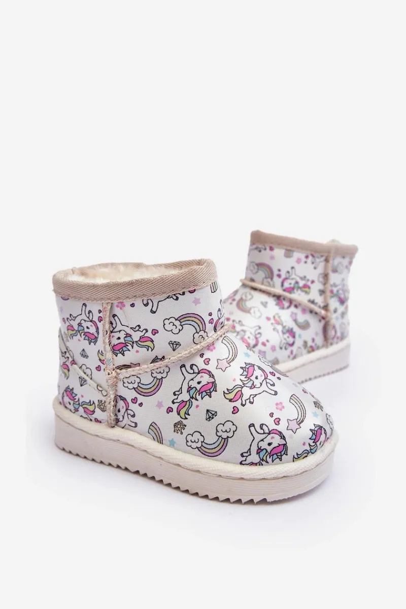 Hot Boto Botki Śniegowce Dziecięce Wzorzyste Beżowe Elenet