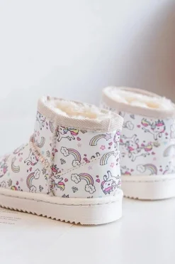 Hot Boto Botki Śniegowce Dziecięce Wzorzyste Beżowe Elenet