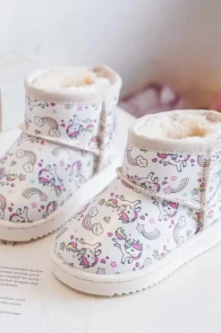 Hot Boto Botki Śniegowce Dziecięce Wzorzyste Beżowe Elenet