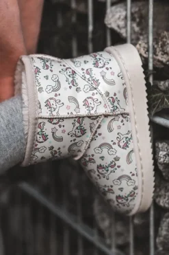 Hot Boto Botki Śniegowce Dziecięce Wzorzyste Beżowe Elenet