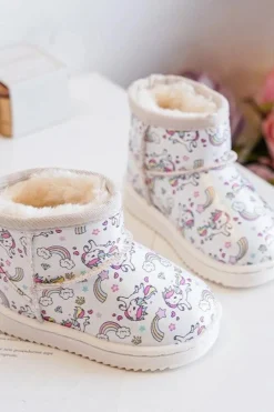 Hot Boto Botki Śniegowce Dziecięce Wzorzyste Beżowe Elenet