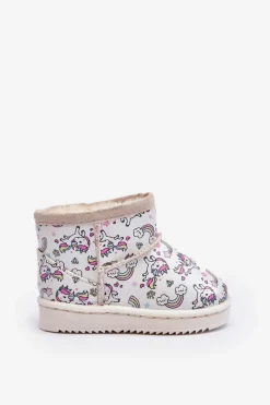 Hot Boto Botki Śniegowce Dziecięce Wzorzyste Beżowe Elenet
