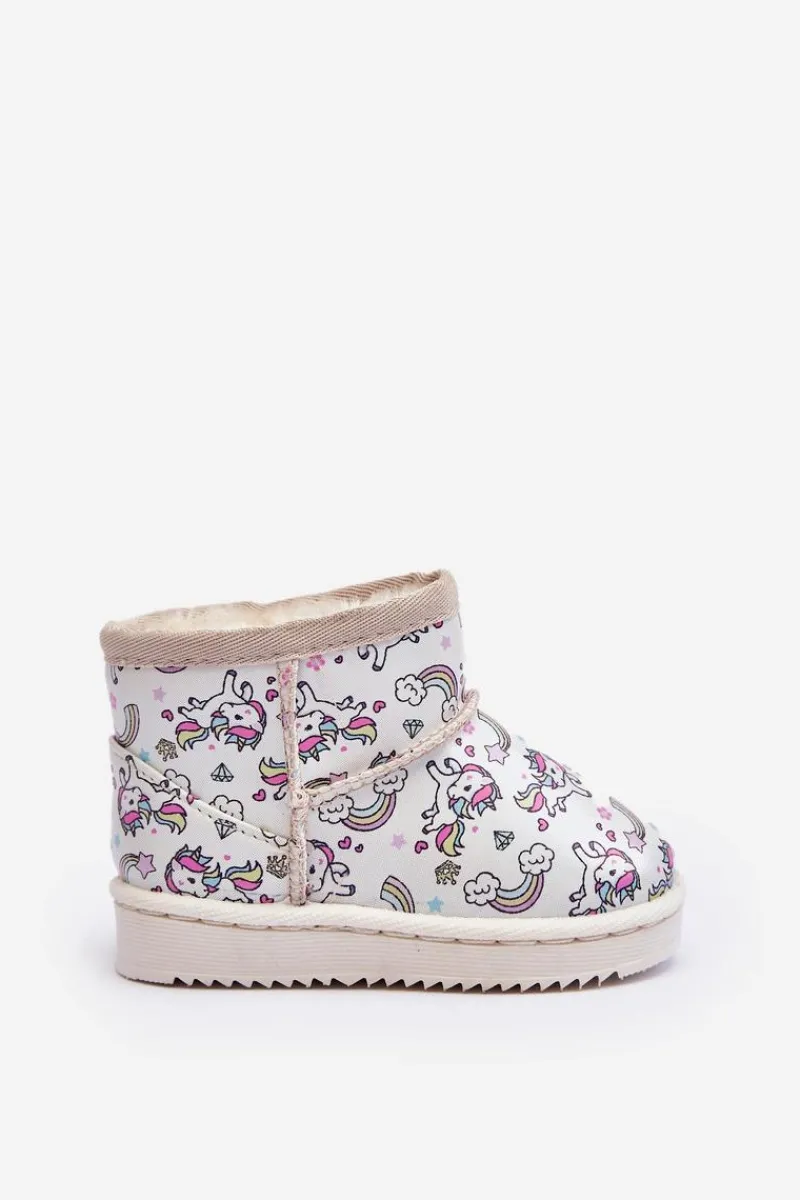 Hot Boto Botki Śniegowce Dziecięce Wzorzyste Beżowe Elenet