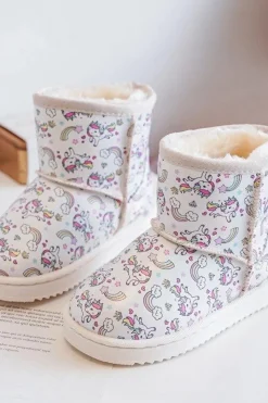 Hot Boto Botki Śniegowce Dziecięce Wzorzyste Beżowe Elenet