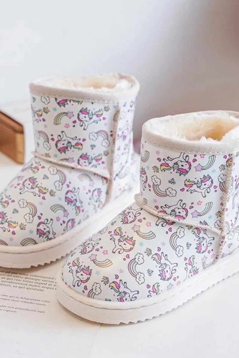 Hot Boto Botki Śniegowce Dziecięce Wzorzyste Beżowe Elenet