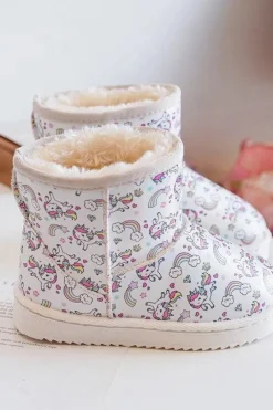 Hot Boto Botki Śniegowce Dziecięce Wzorzyste Beżowe Elenet