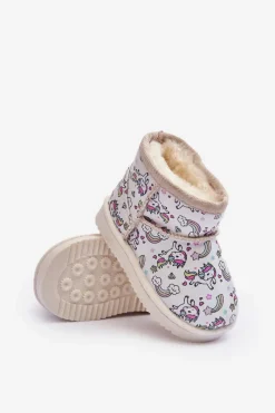 Hot Boto Botki Śniegowce Dziecięce Wzorzyste Beżowe Elenet