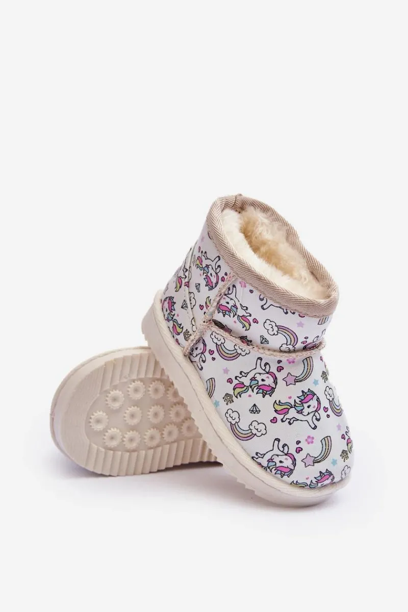 Hot Boto Botki Śniegowce Dziecięce Wzorzyste Beżowe Elenet