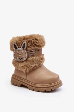 Best Boto Botki Śniegowce Dziecięce z Futerkiem Beżowe Lunami