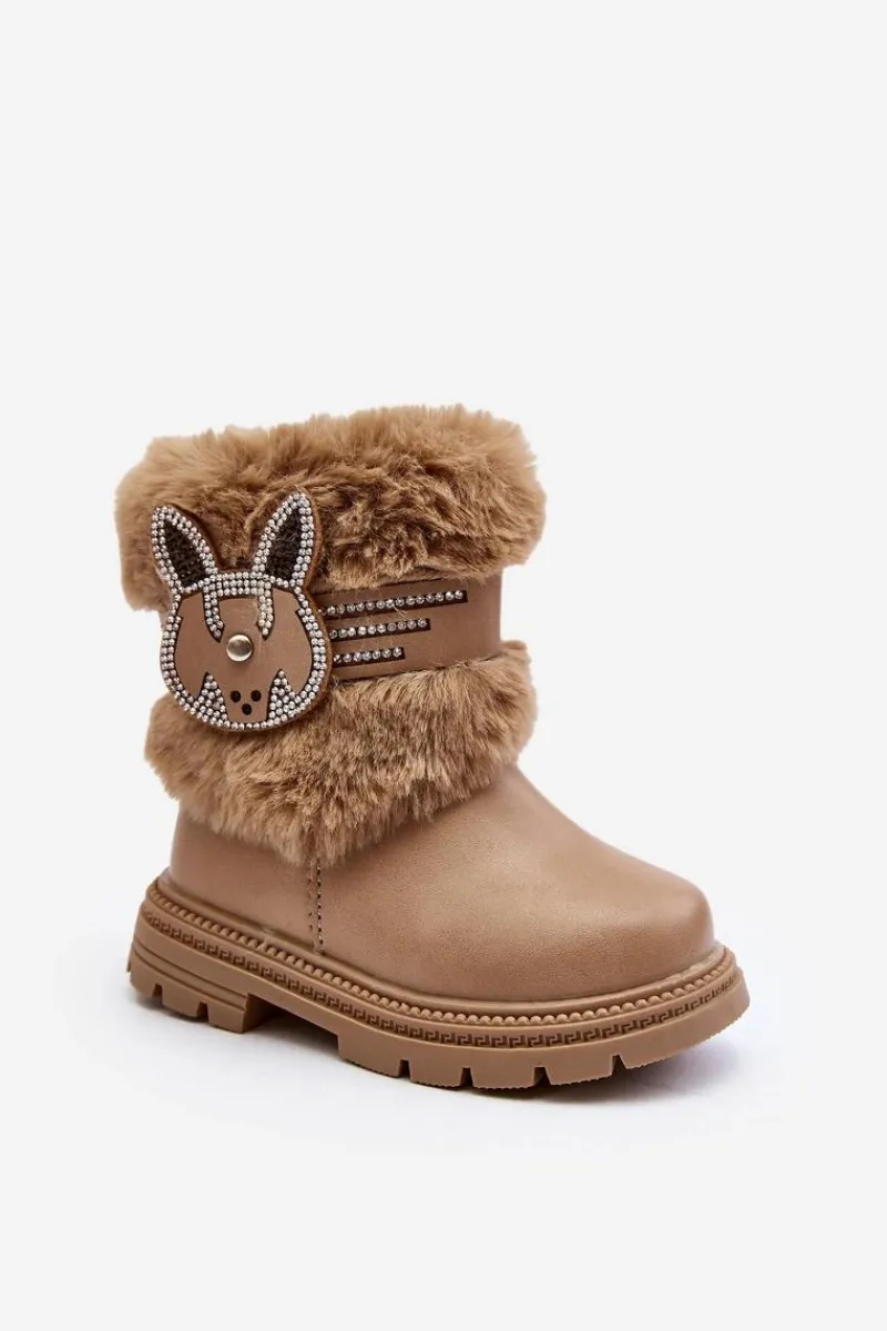 Best Boto Botki Śniegowce Dziecięce z Futerkiem Beżowe Lunami