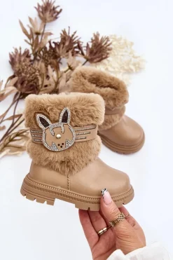 Best Boto Botki Śniegowce Dziecięce z Futerkiem Beżowe Lunami