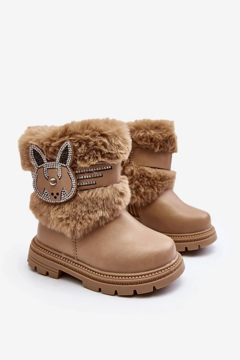 Best Boto Botki Śniegowce Dziecięce z Futerkiem Beżowe Lunami