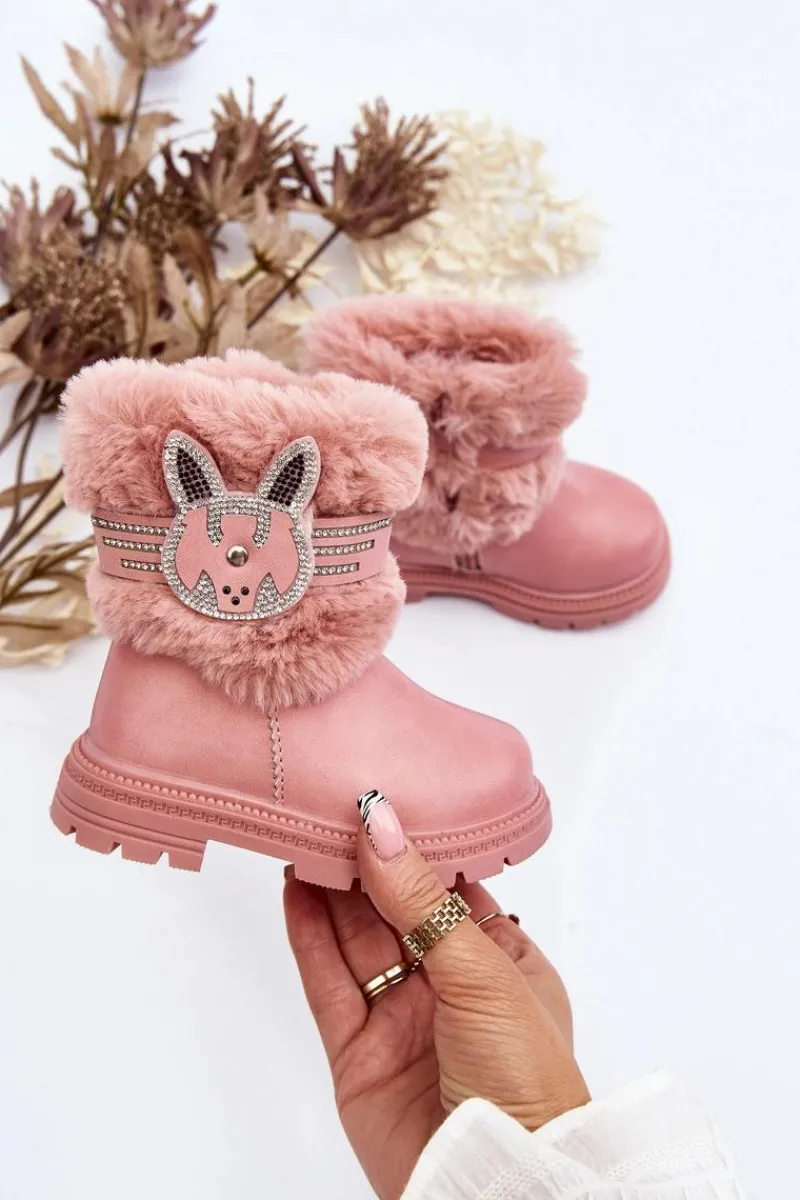 Dziewczęce|Dziewczęce>Boto Botki Śniegowce Dziecięce z Futerkiem Różowe Lunami